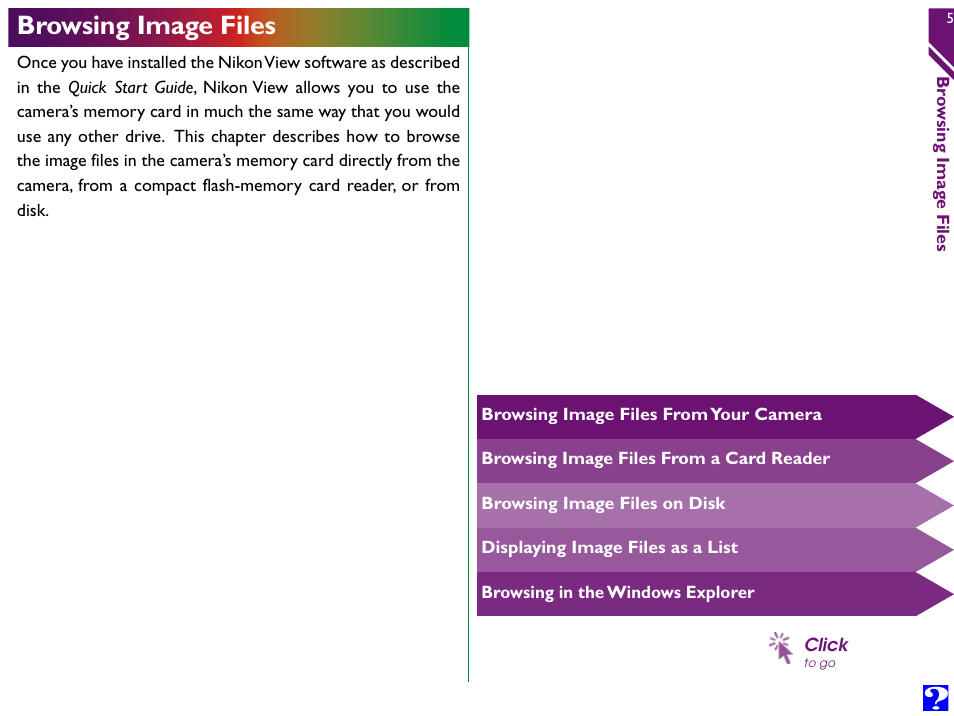 Browsing image files, Getting started—browsing image files | Nikon Digital Cameras User Manual | Page 5 / 51