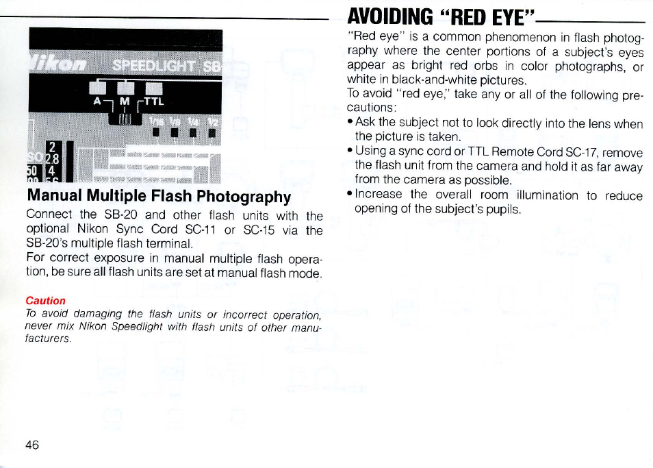 With other cameras, On position, With the nikon fa, fe2, and fg | Off position | Nikon SB 20 User Manual | Page 48 / 88
