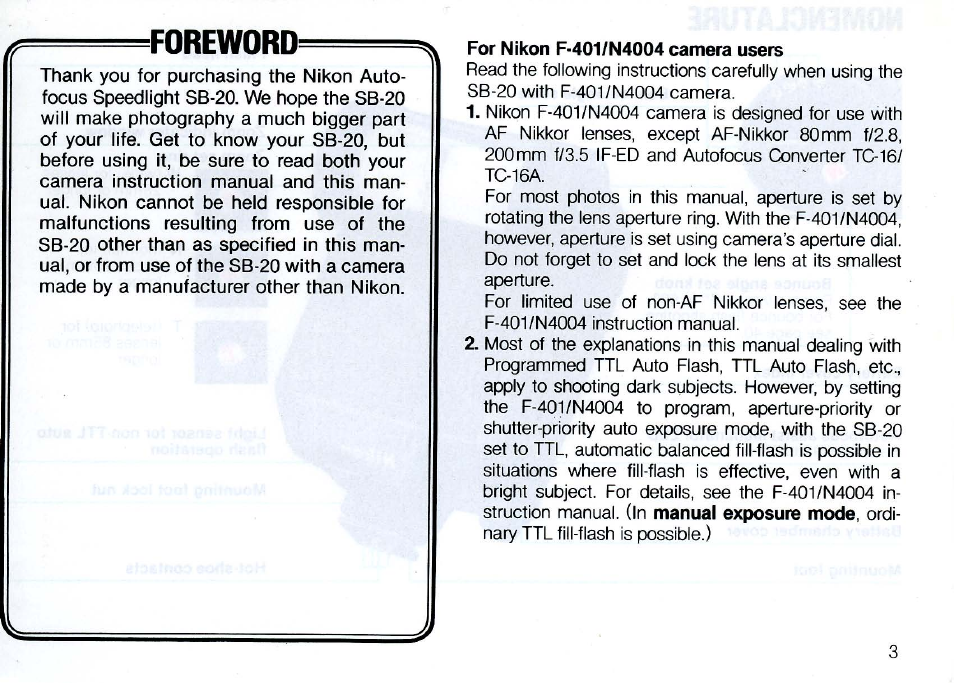 Foreword | Nikon SB 20 User Manual | Page 5 / 88