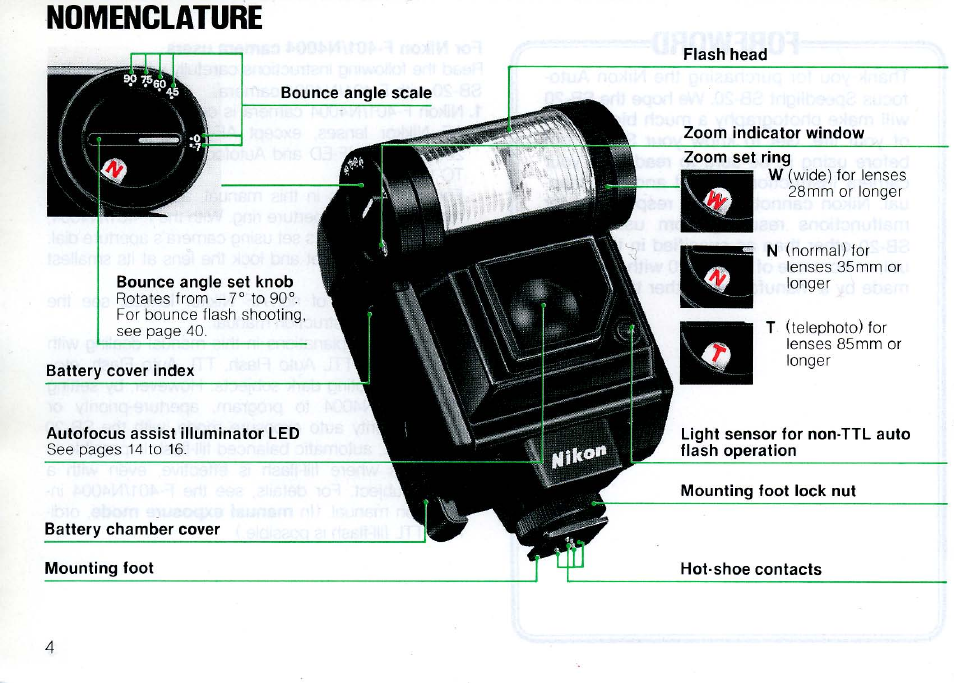 For nikon f-401/n4004 camera users | Nikon SB 20 User Manual | Page 6 / 88