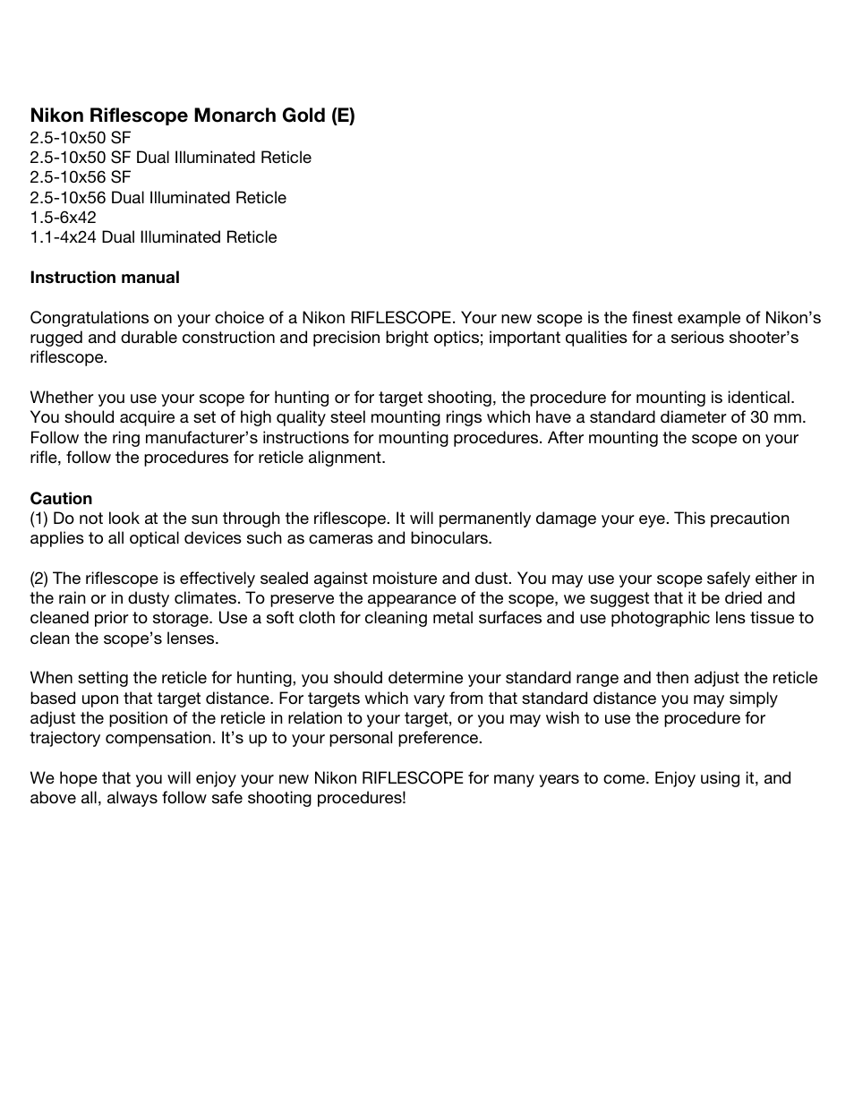 Nikon Monarch Gold (E) User Manual | 9 pages