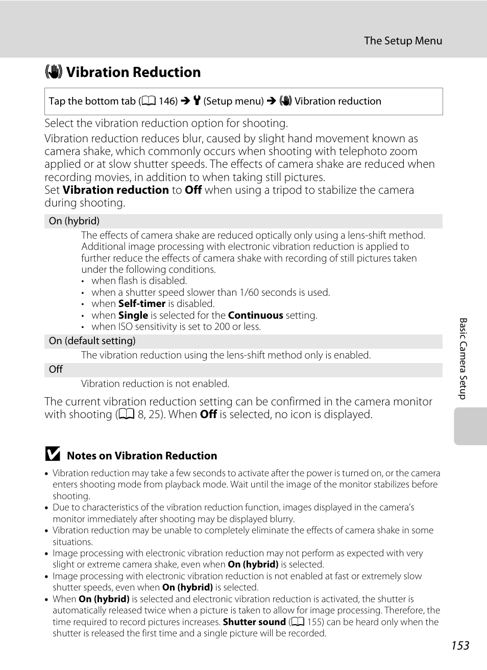 Vibration reduction, G vibration reduction, See “g vibration reduction” (a 153) | A 153) to, A 153) i, A 153 | Nikon Coolpix S80 User Manual | Page 165 / 204