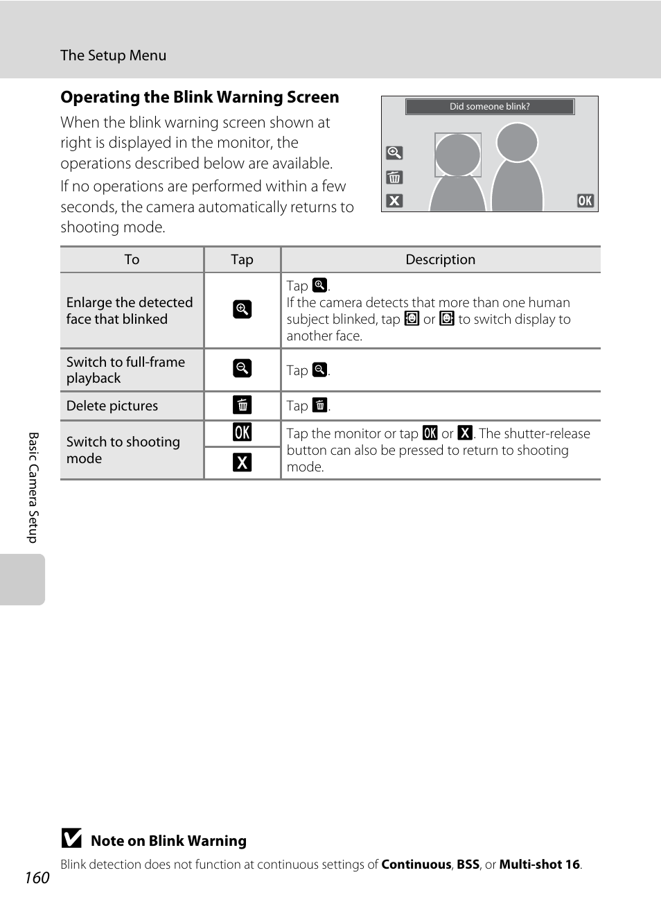 See “operating the blink warning screen, A 160) for | Nikon Coolpix S80 User Manual | Page 172 / 204