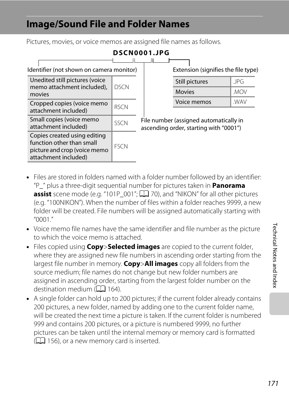 Image/sound file and folder names, A 171) for, A 171) | A 171). only the, A 171). the editing f, A 171) fro | Nikon Coolpix S80 User Manual | Page 183 / 204