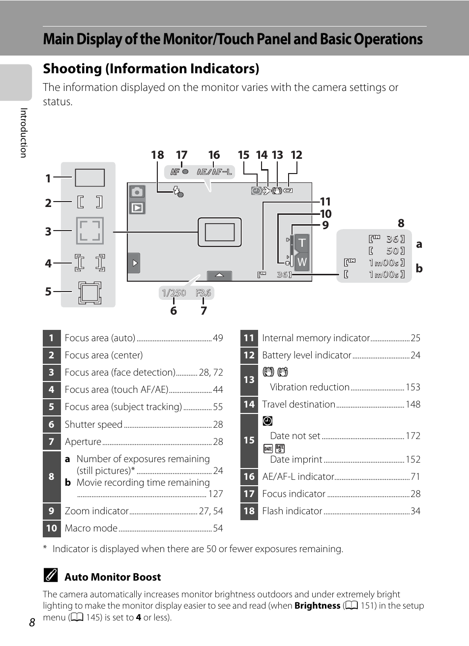 Shooting (information indicators) | Nikon Coolpix S80 User Manual | Page 20 / 204