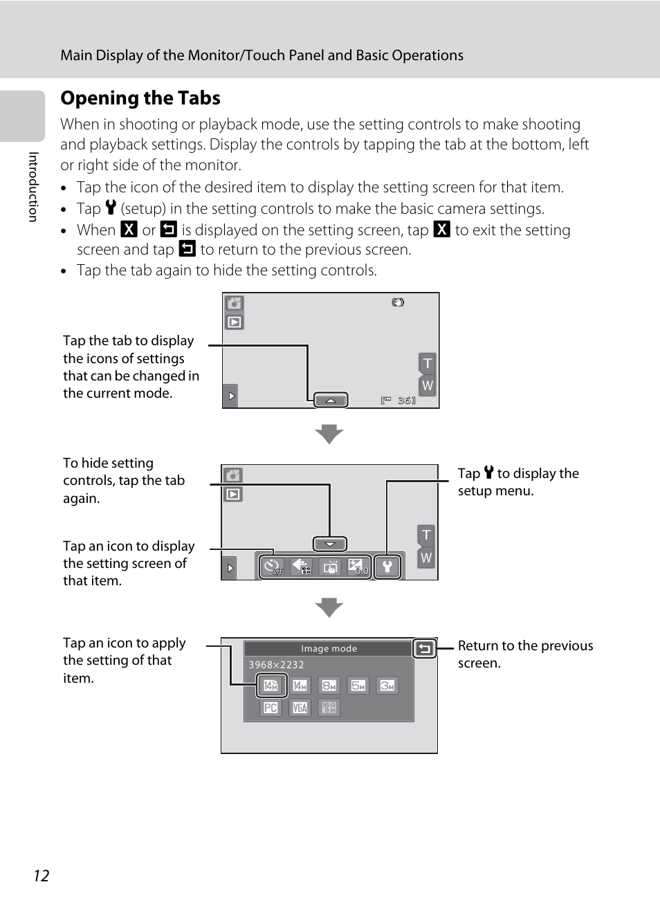 Opening the tabs, A 12), Changed | A 12 | Nikon Coolpix S80 User Manual | Page 24 / 204