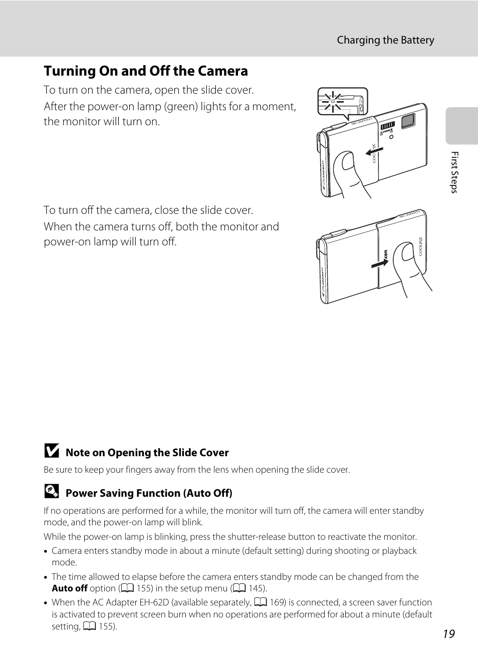 Turning on and off the camera, A 19 | Nikon Coolpix S80 User Manual | Page 31 / 204