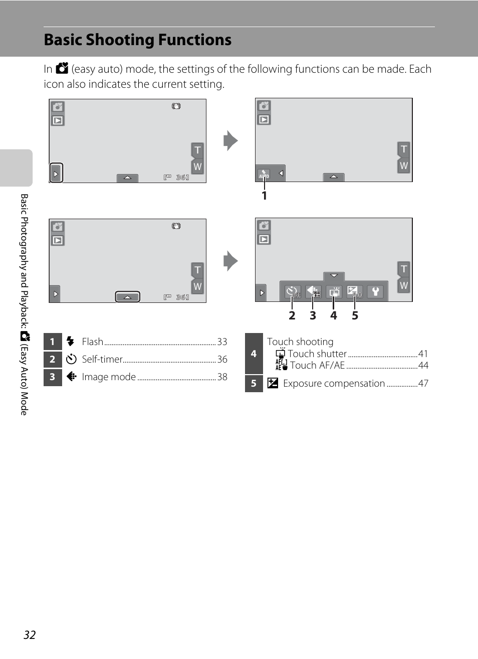 Basic shooting functions, A 32) | Nikon Coolpix S80 User Manual | Page 44 / 204