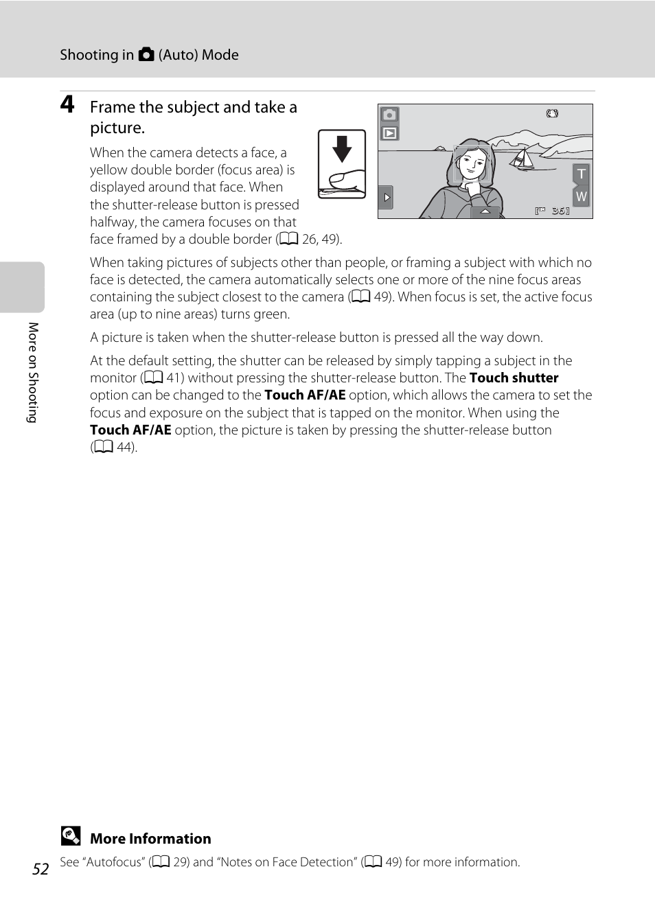 Frame the subject and take a picture | Nikon Coolpix S80 User Manual | Page 64 / 204