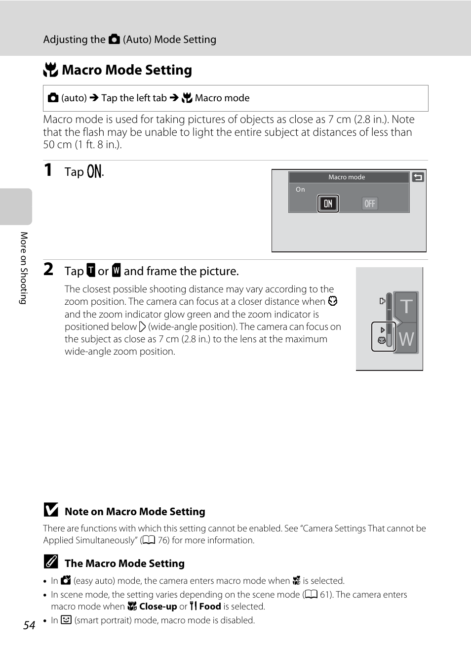 Macro mode setting, P macro mode setting | Nikon Coolpix S80 User Manual | Page 66 / 204