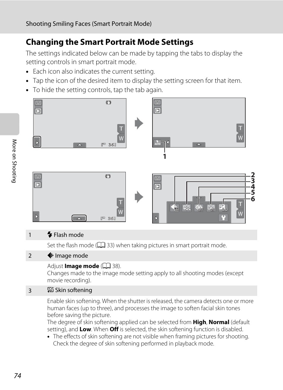 Changing the smart portrait mode settings | Nikon Coolpix S80 User Manual | Page 86 / 204