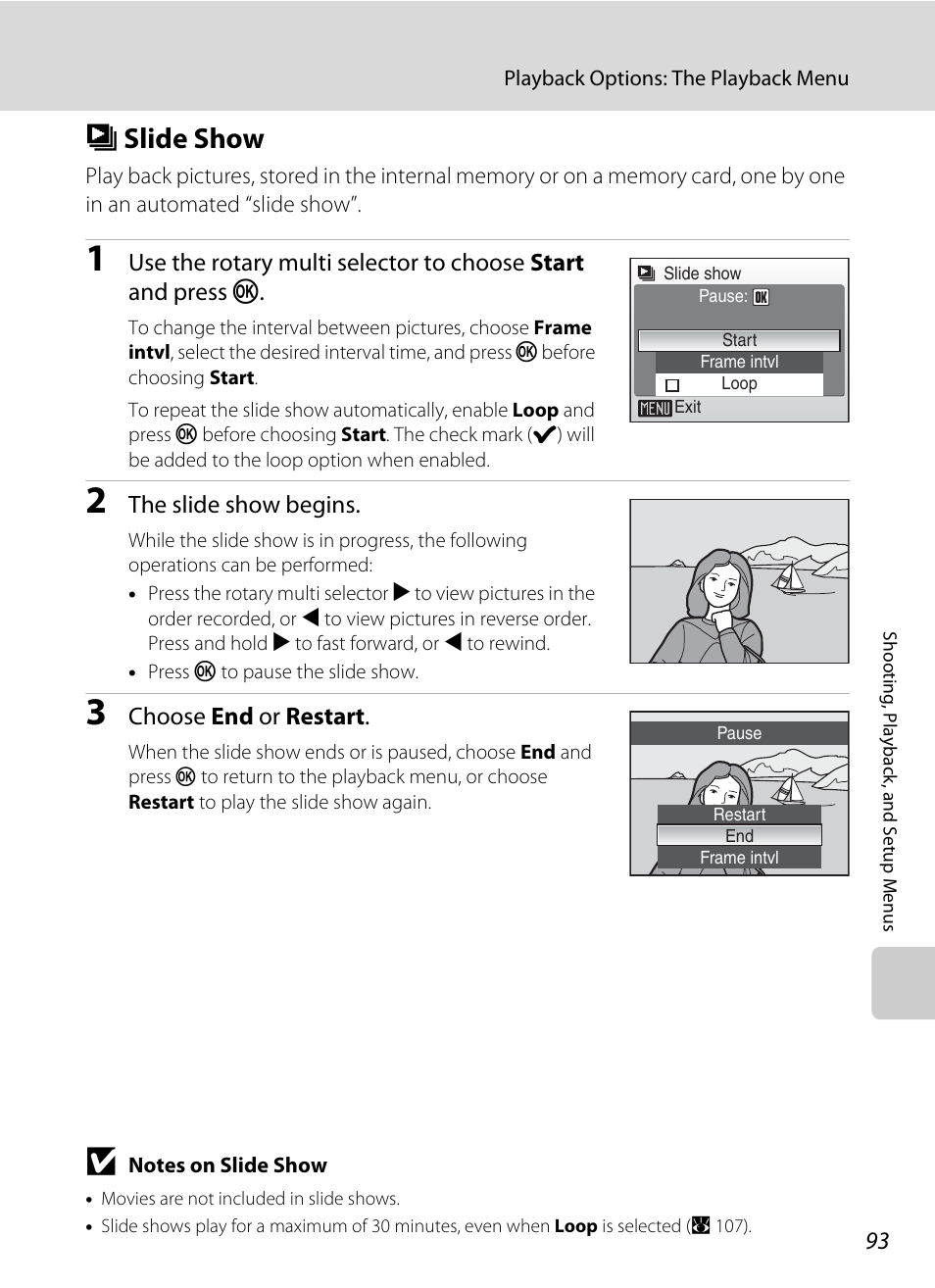 Slide show, B slide show, A 93 | Nikon Coolpix S52c User Manual | Page 105 / 147