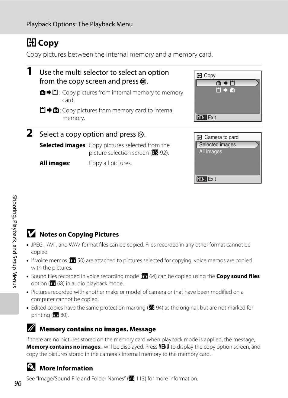 Copy, H copy, A 96 | Select a copy option and press | Nikon Coolpix S52c User Manual | Page 108 / 147