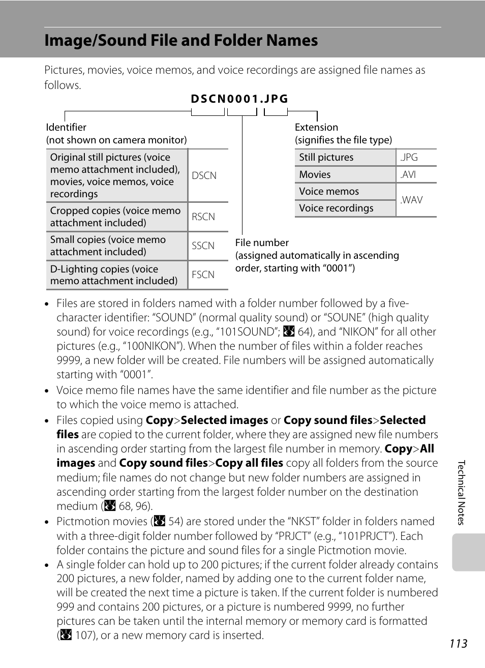 Image/sound file and folder names, A 113). th, A 113) for mor | A 113), A 113) fr | Nikon Coolpix S52c User Manual | Page 125 / 147