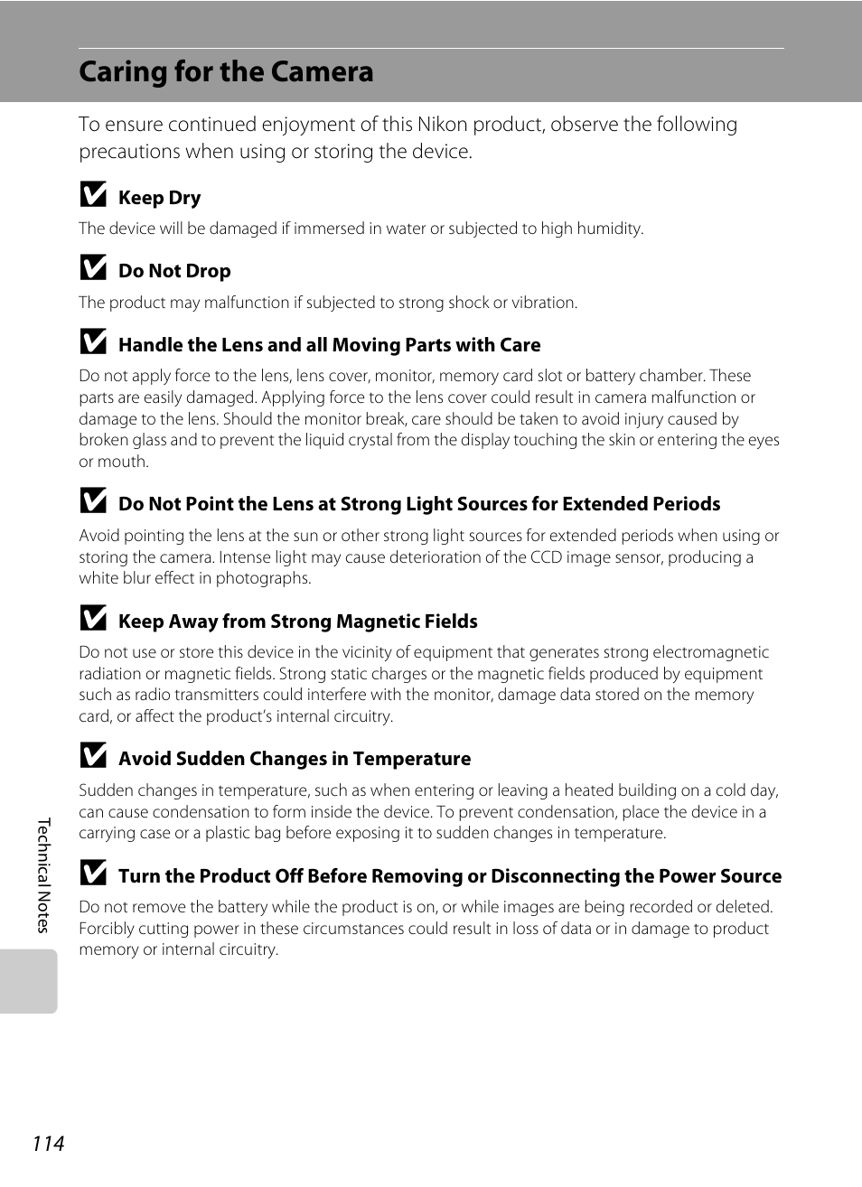 Caring for the camera | Nikon Coolpix S52c User Manual | Page 126 / 147
