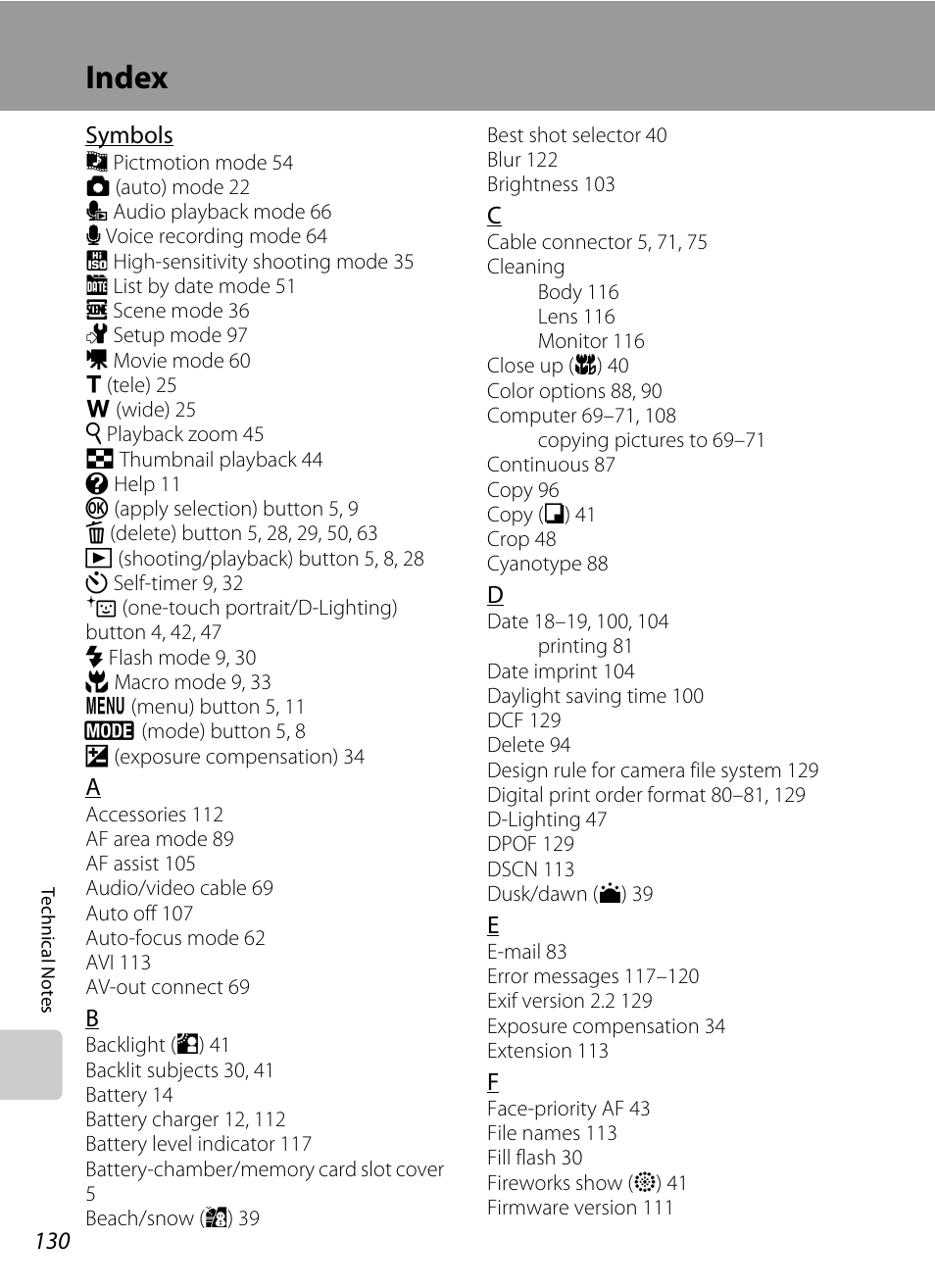 Index | Nikon Coolpix S52c User Manual | Page 142 / 147