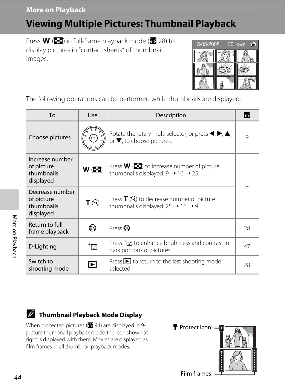 More on playback, Viewing multiple pictures: thumbnail playback, C more on playback | Nikon Coolpix S52c User Manual | Page 56 / 147