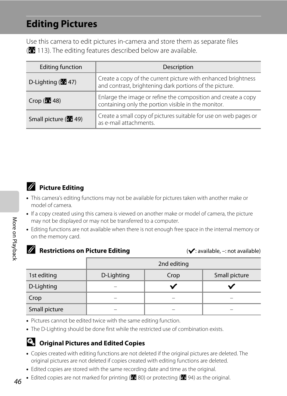 Editing pictures | Nikon Coolpix S52c User Manual | Page 58 / 147