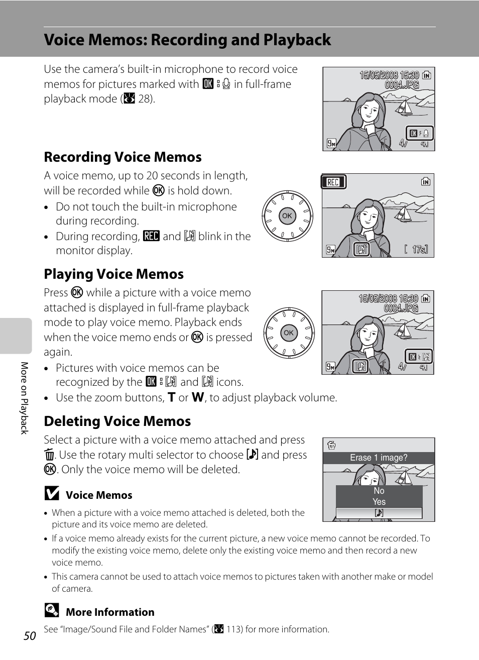 Voice memos: recording and playback | Nikon Coolpix S52c User Manual | Page 62 / 147