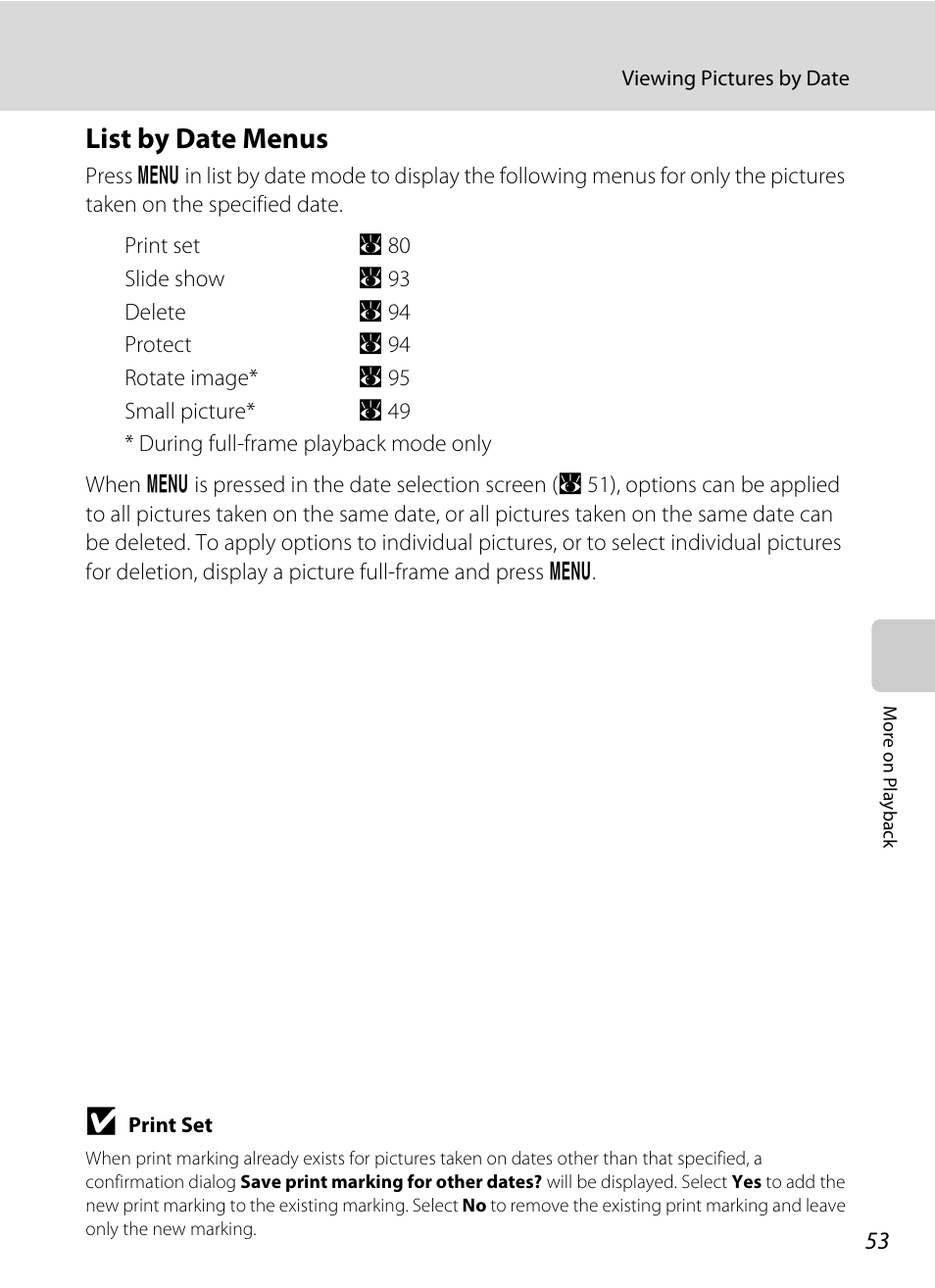 List by date menus | Nikon Coolpix S52c User Manual | Page 65 / 147