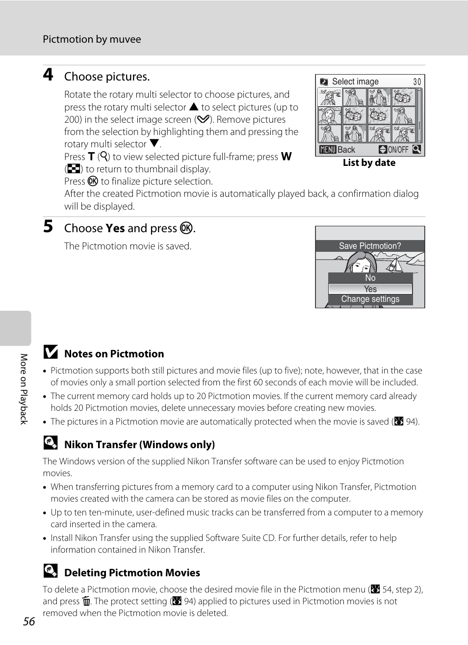 Choose pictures, Choose yes and press k | Nikon Coolpix S52c User Manual | Page 68 / 147