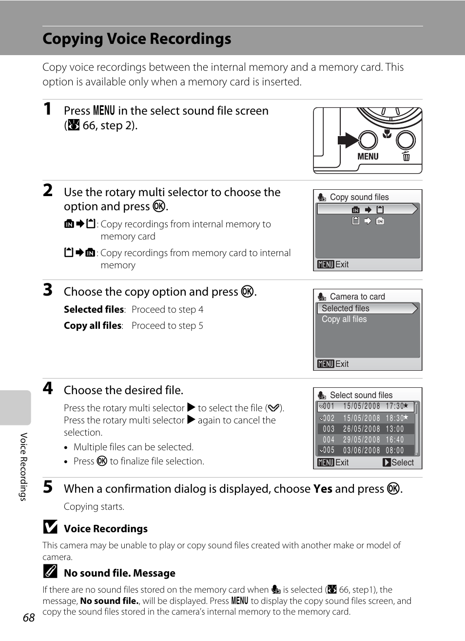 Copying voice recordings | Nikon Coolpix S52c User Manual | Page 80 / 147
