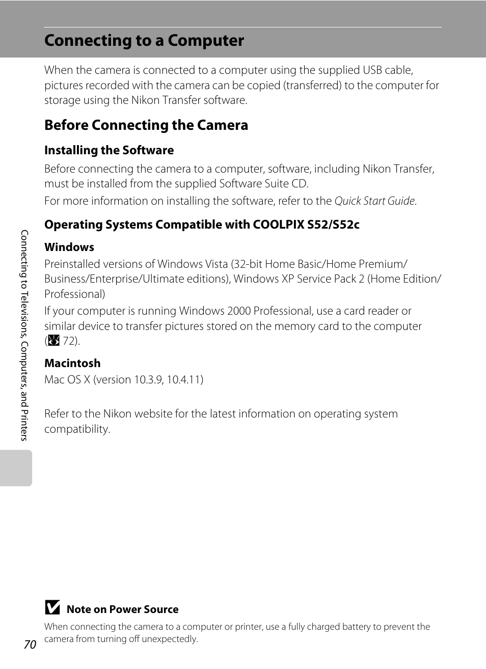 Connecting to a computer, Before connecting the camera | Nikon Coolpix S52c User Manual | Page 82 / 147