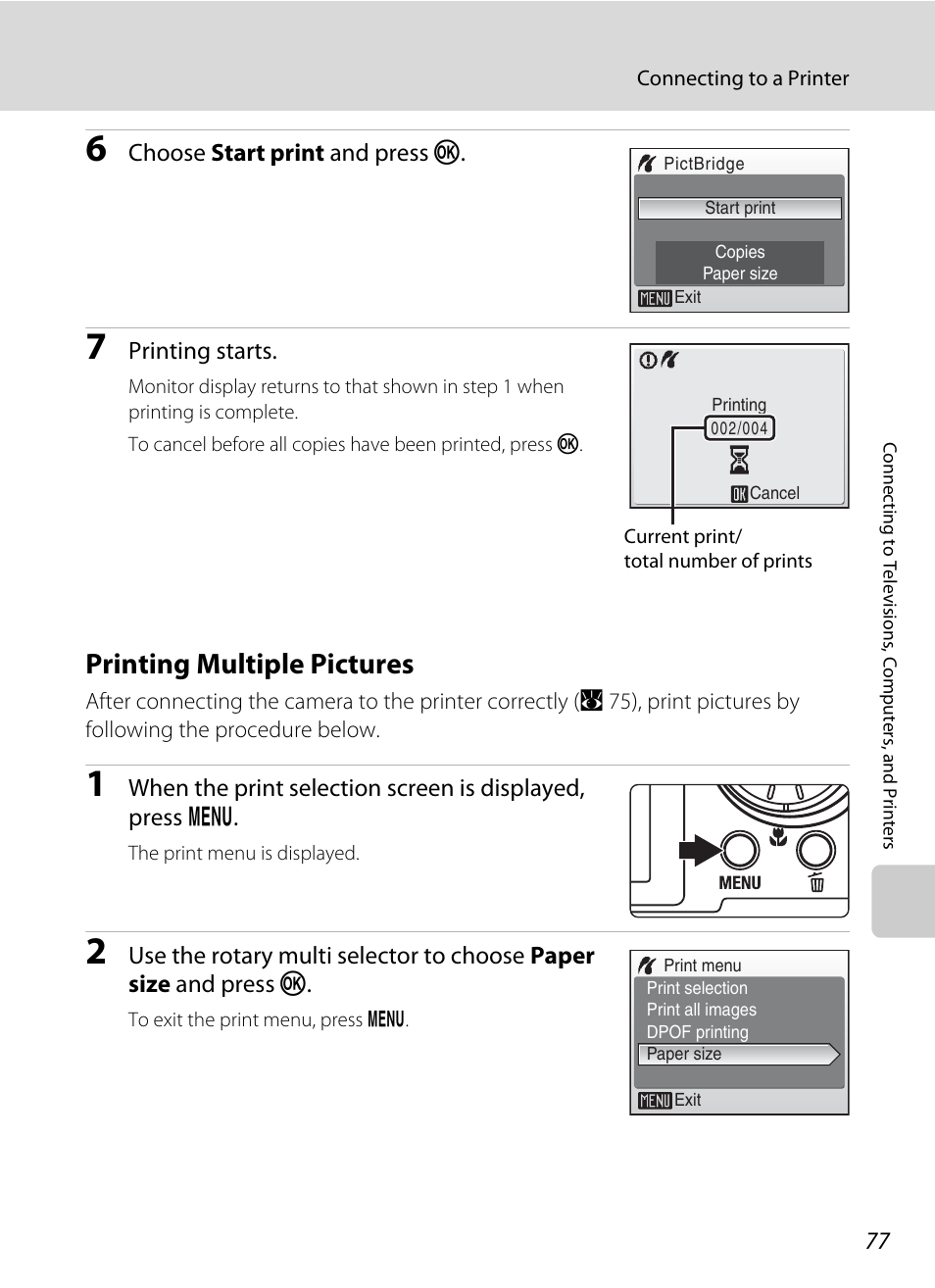Printing multiple pictures, A 77 | Nikon Coolpix S52c User Manual | Page 89 / 147