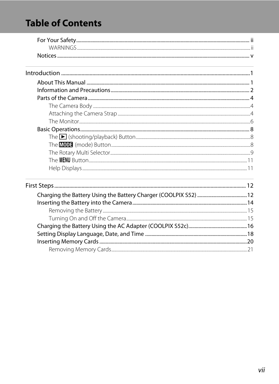 Nikon Coolpix S52c User Manual | Page 9 / 147