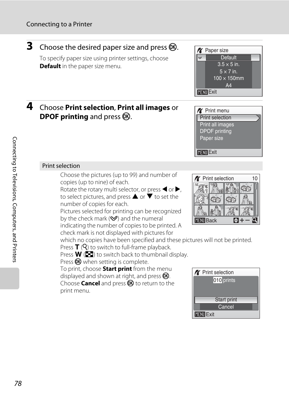 Choose the desired paper size and press k | Nikon Coolpix S52c User Manual | Page 90 / 147