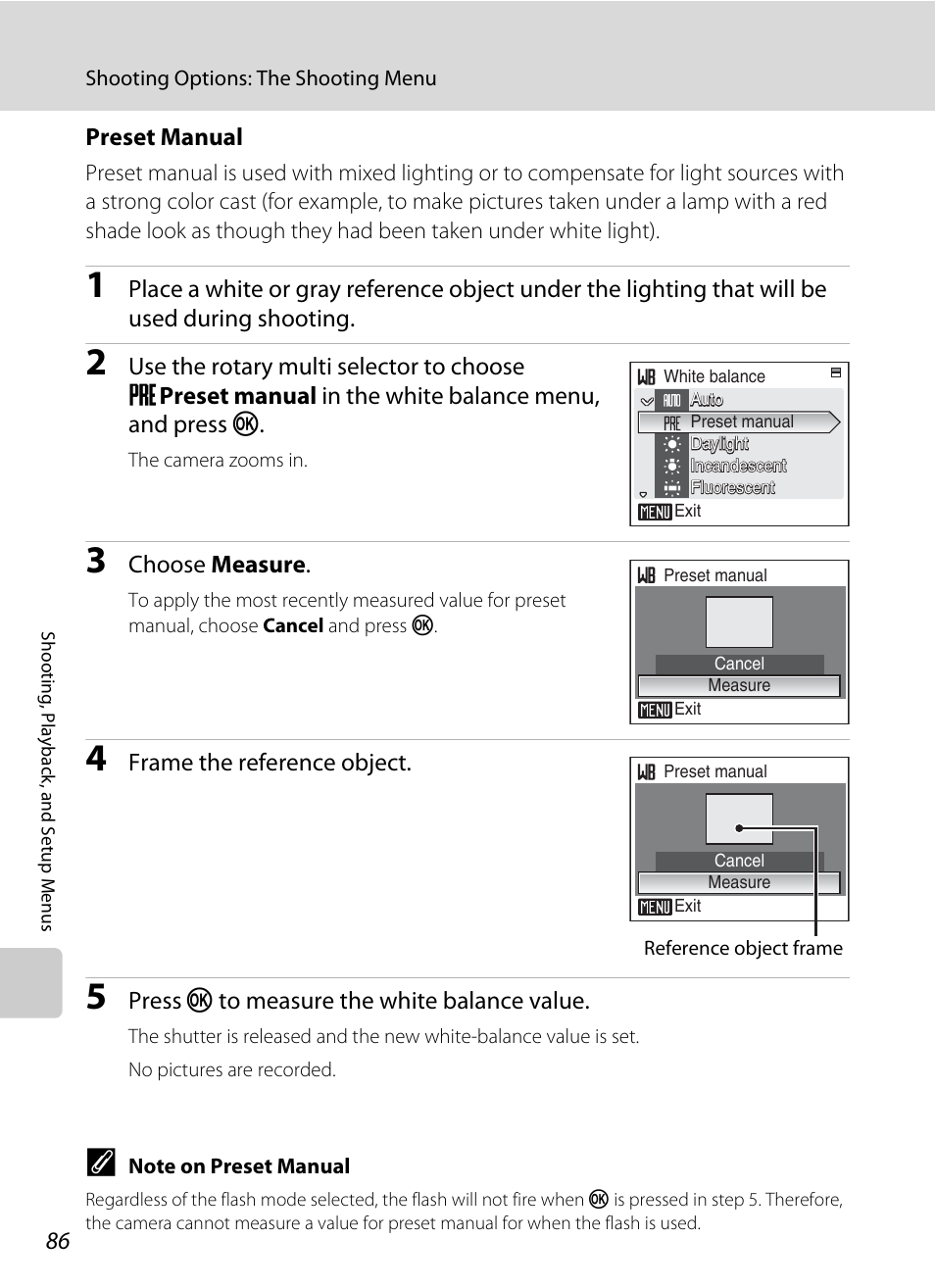 E “preset manual, A 86) for details | Nikon Coolpix S52c User Manual | Page 98 / 147