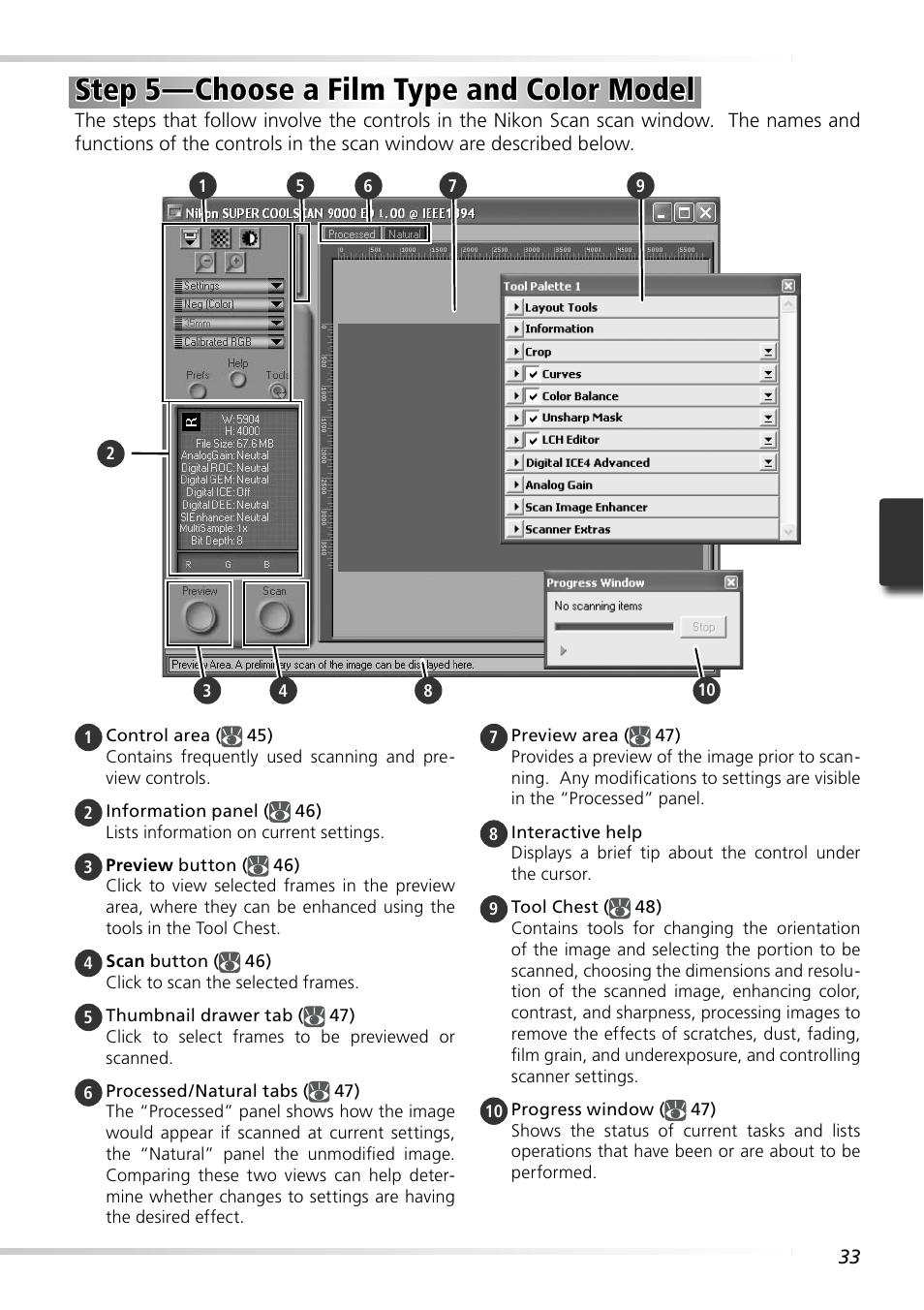 Step 5 — choose a film type and color model | Nikon 9000ED User Manual | Page 42 / 89