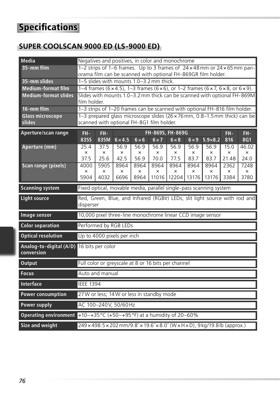 Specifi cations | Nikon 9000ED User Manual | Page 85 / 89