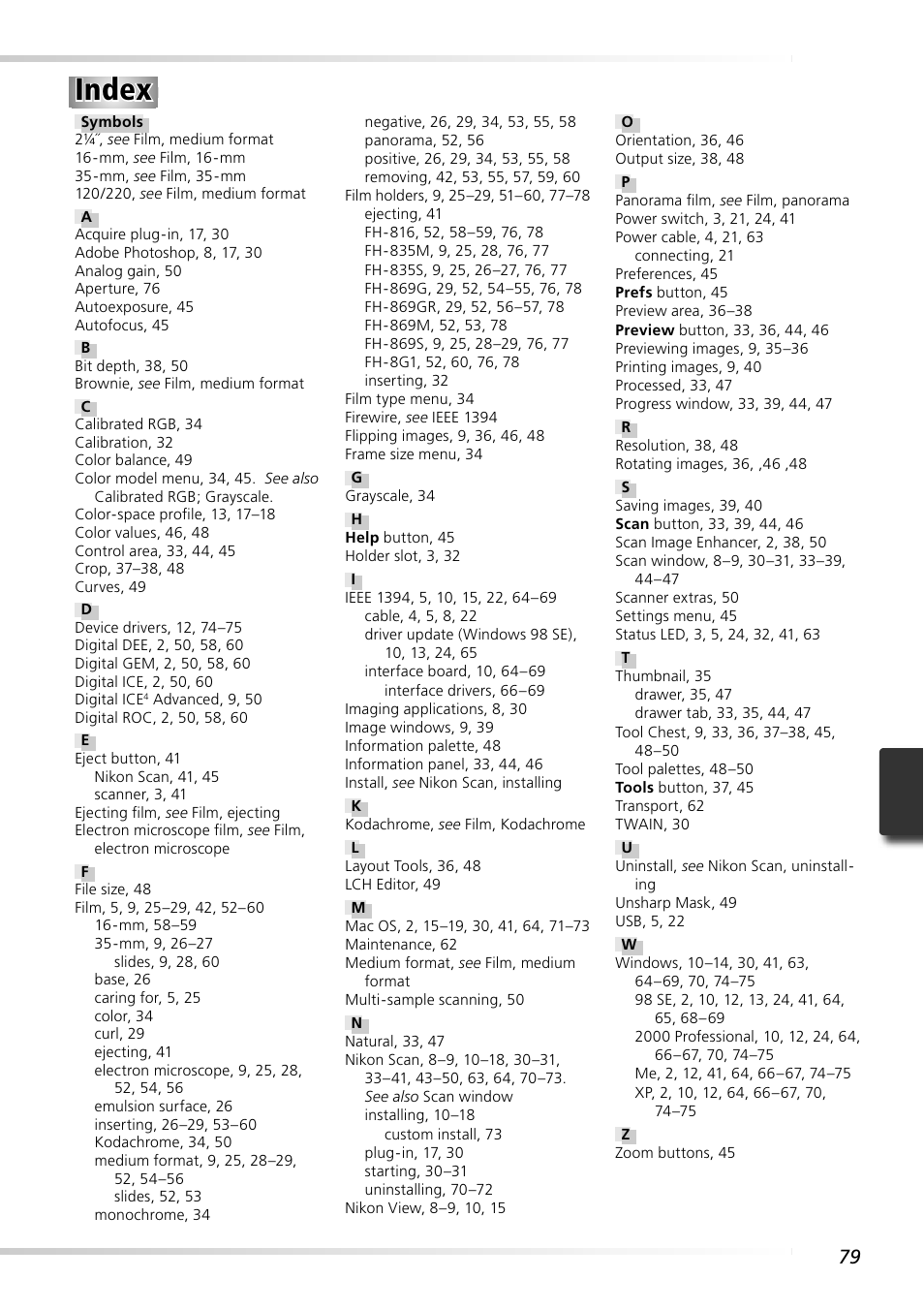 Index | Nikon 9000ED User Manual | Page 88 / 89