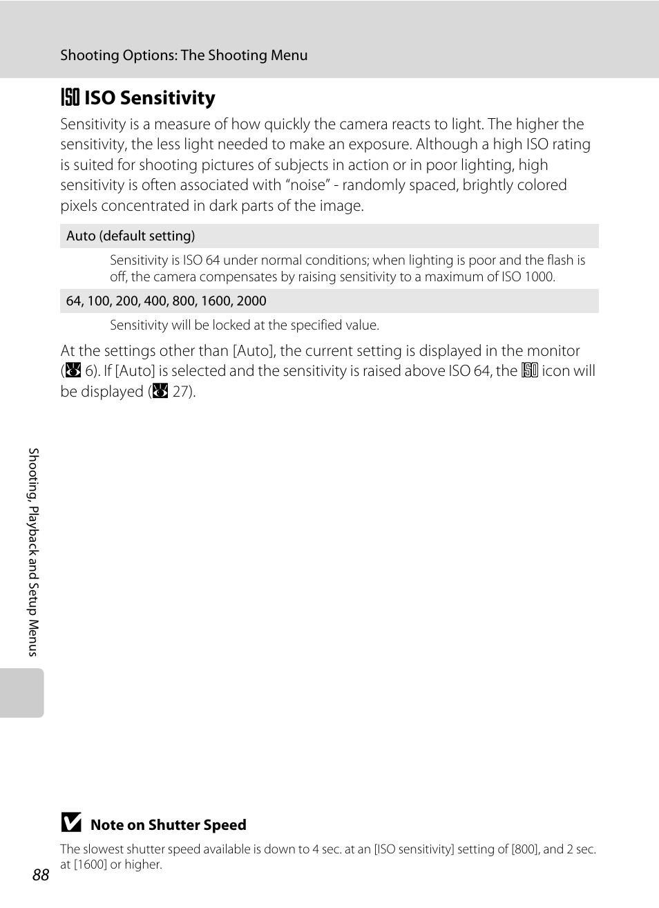 Iso sensitivity, E iso sensitivity, A 88) | A 88 | Nikon Coolpix P50 User Manual | Page 100 / 152