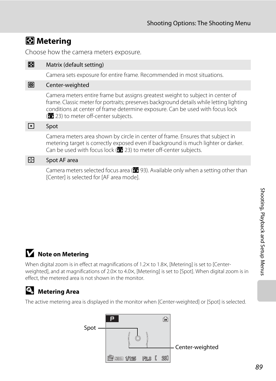 Metering, G metering, A 89 | Nikon Coolpix P50 User Manual | Page 101 / 152