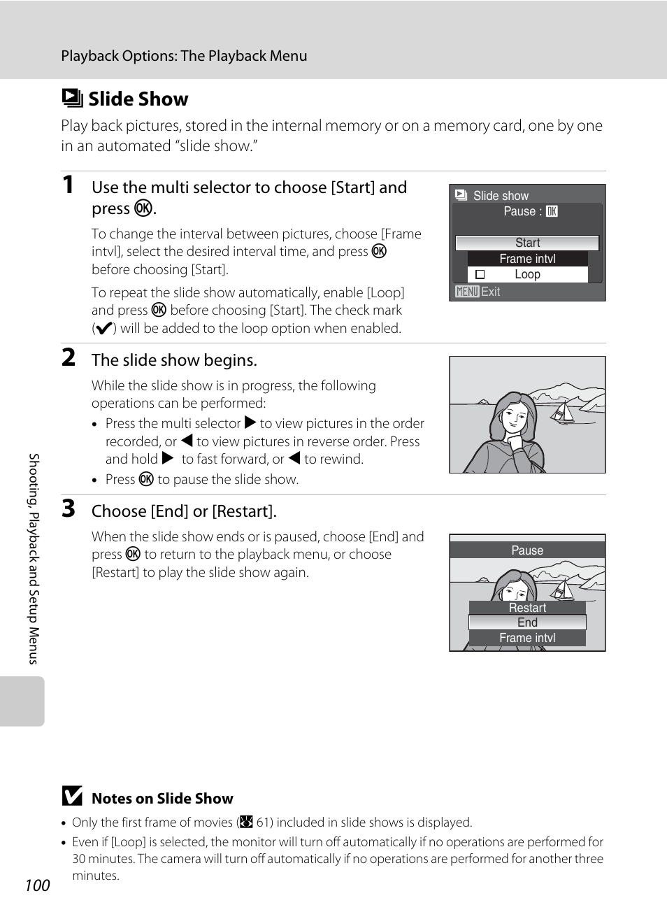 Slide show, B slide show, A 100 | Nikon Coolpix P50 User Manual | Page 112 / 152