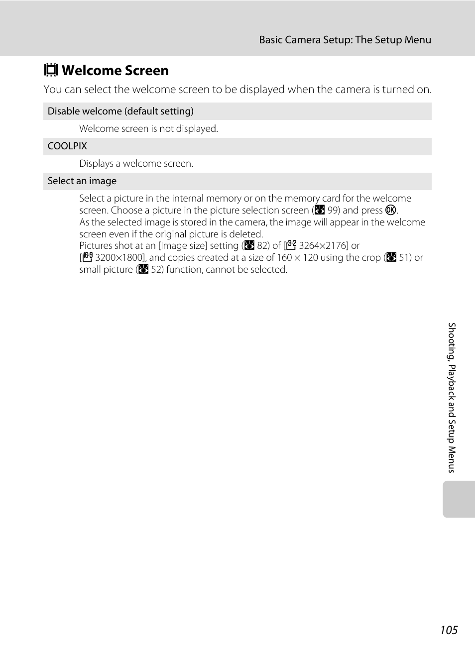 Welcome screen, C welcome screen, A 105) | A 105 | Nikon Coolpix P50 User Manual | Page 117 / 152
