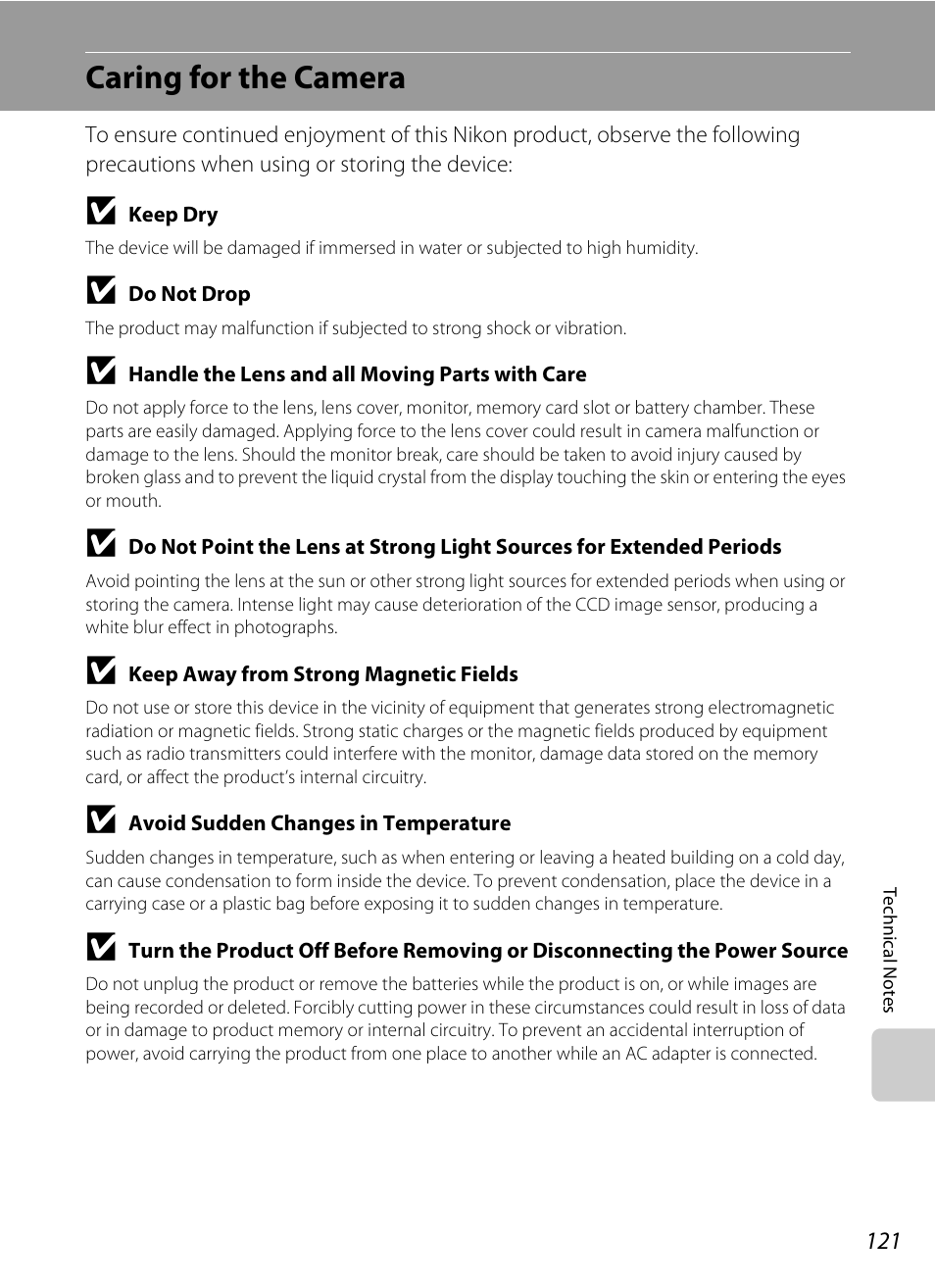 Caring for the camera | Nikon Coolpix P50 User Manual | Page 133 / 152