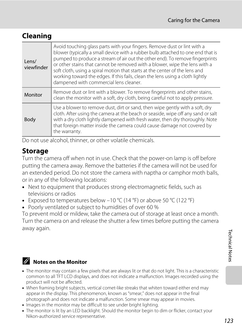 Cleaning, Storage, Cleaning storage | Nikon Coolpix P50 User Manual | Page 135 / 152