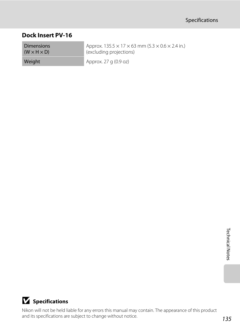 Dock insert pv-16 | Nikon Coolpix P50 User Manual | Page 147 / 152