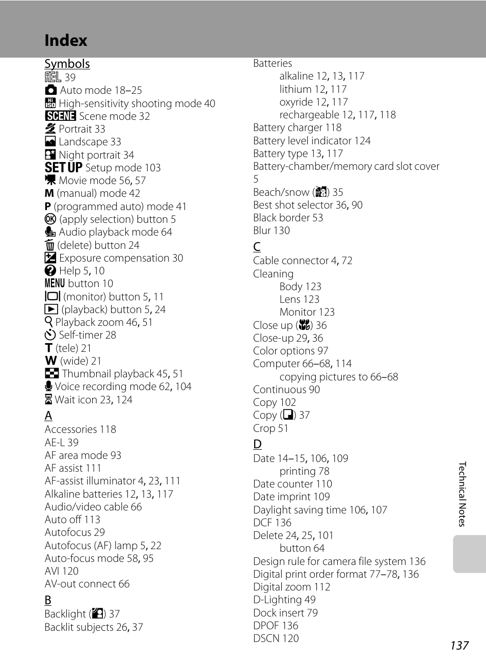 Index | Nikon Coolpix P50 User Manual | Page 149 / 152