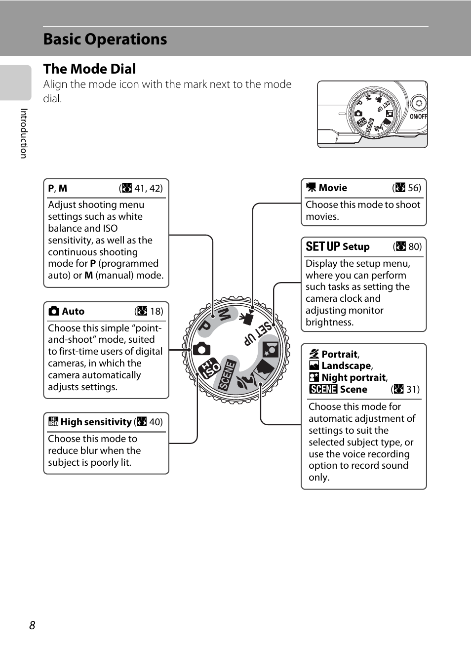 Basic operations, The mode dial | Nikon Coolpix P50 User Manual | Page 20 / 152