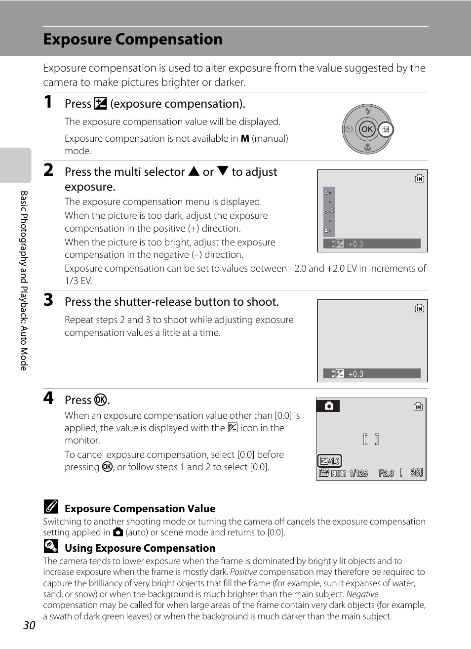 Exposure compensation, A 30) menu, A 30) can | Nikon Coolpix P50 User Manual | Page 42 / 152