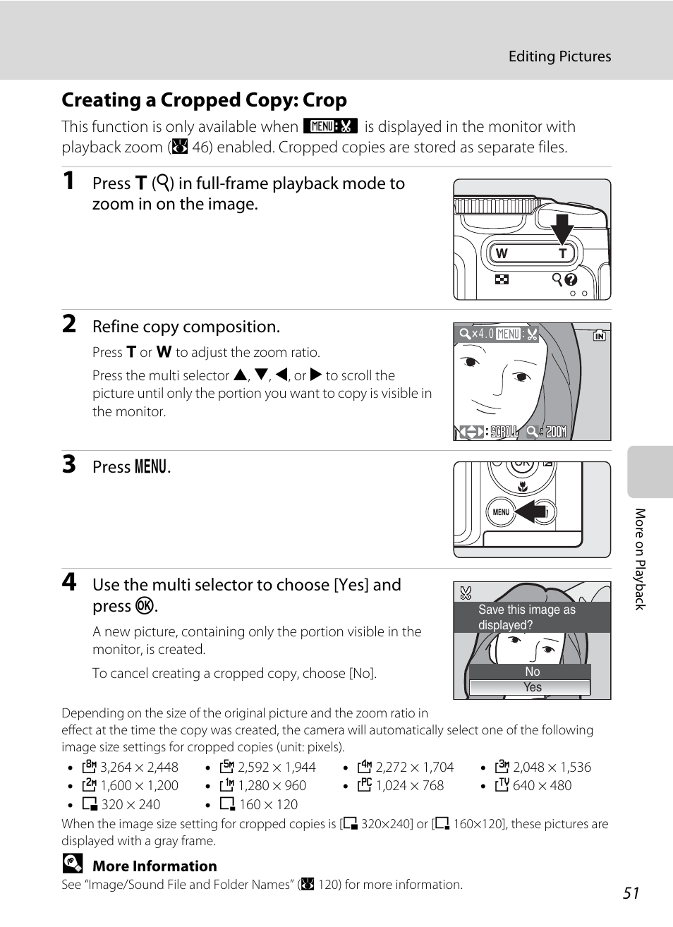 Creating a cropped copy: crop | Nikon Coolpix P50 User Manual | Page 63 / 152