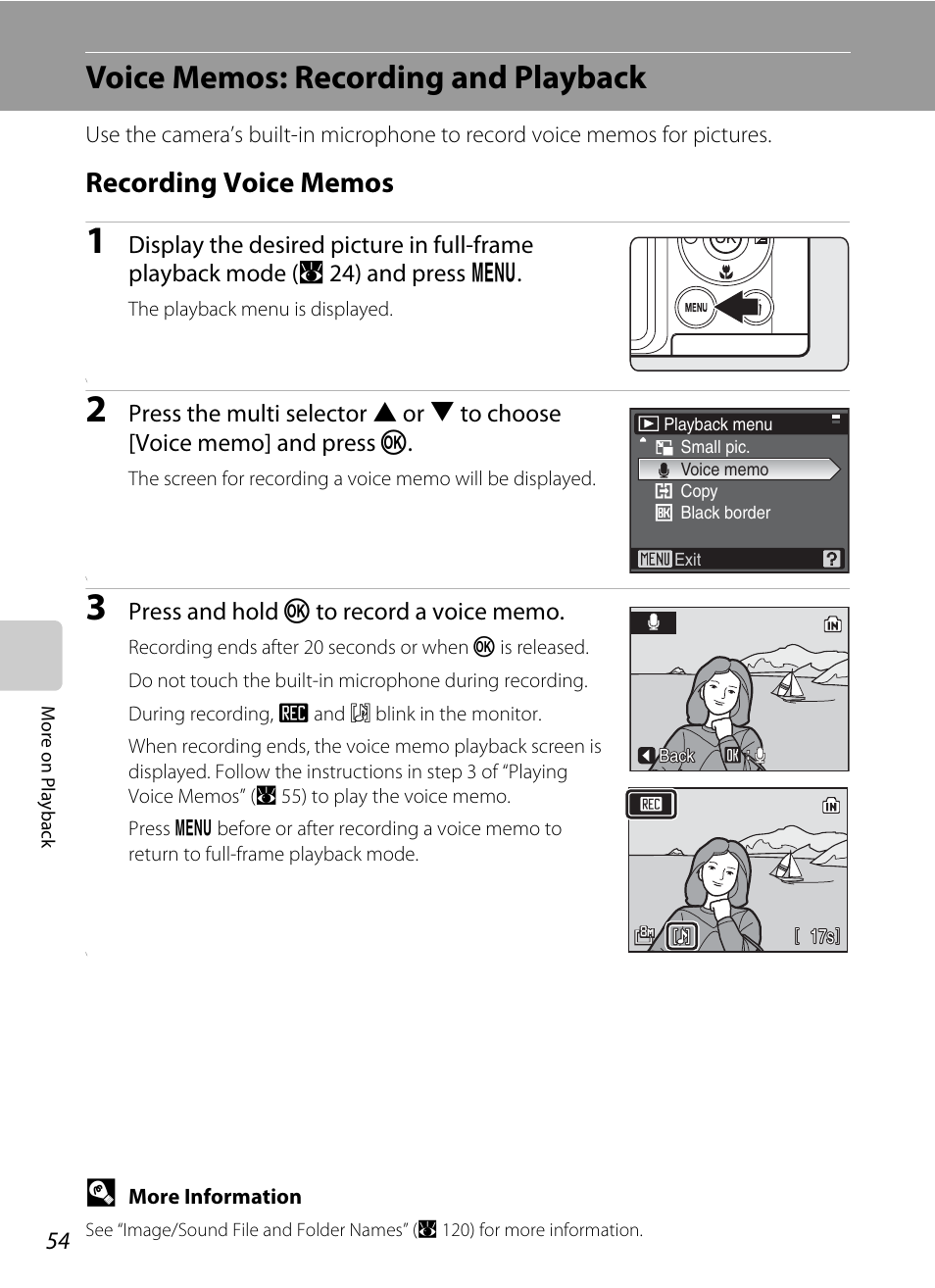 Voice memos: recording and playback, Recording voice memos | Nikon Coolpix P50 User Manual | Page 66 / 152