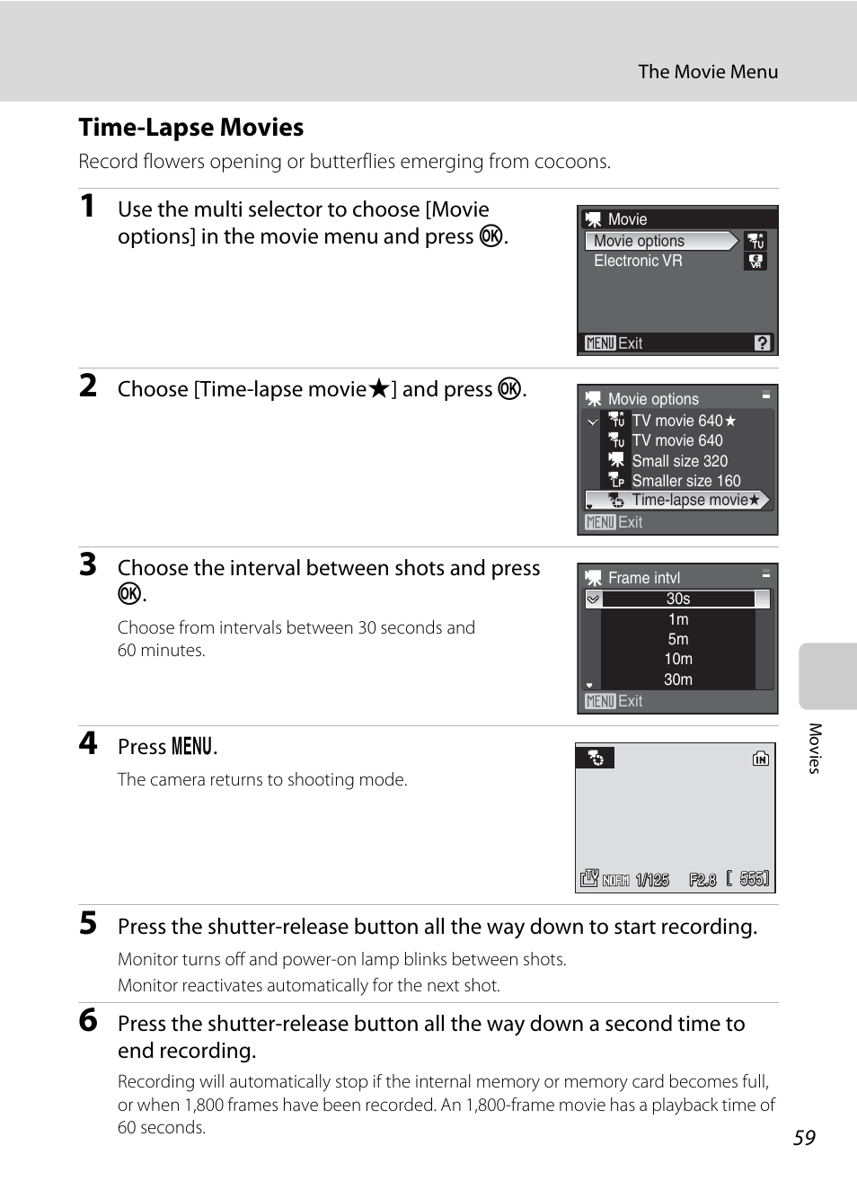 Time-lapse movies | Nikon Coolpix P50 User Manual | Page 71 / 152