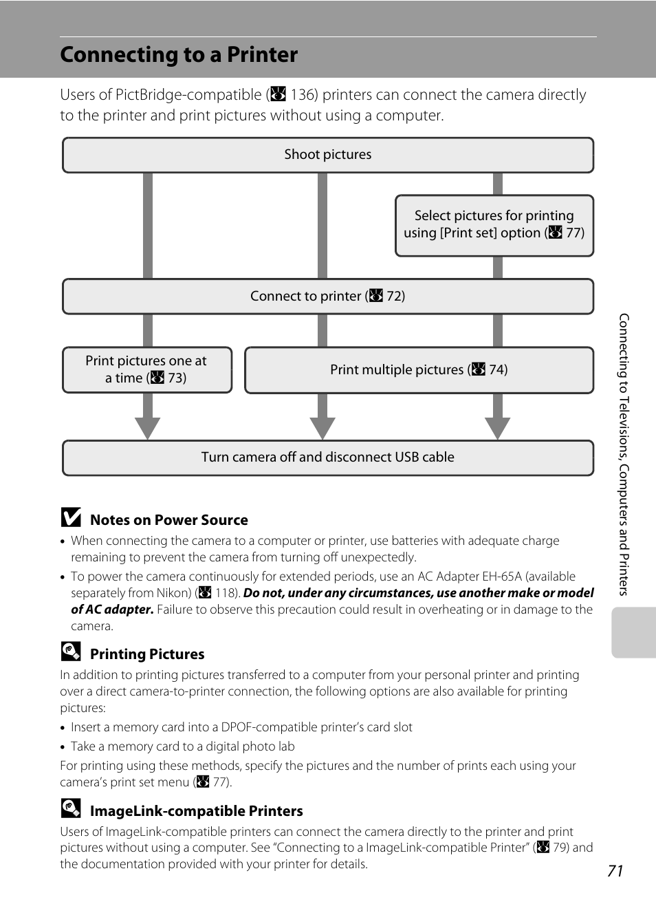 Connecting to a printer | Nikon Coolpix P50 User Manual | Page 83 / 152