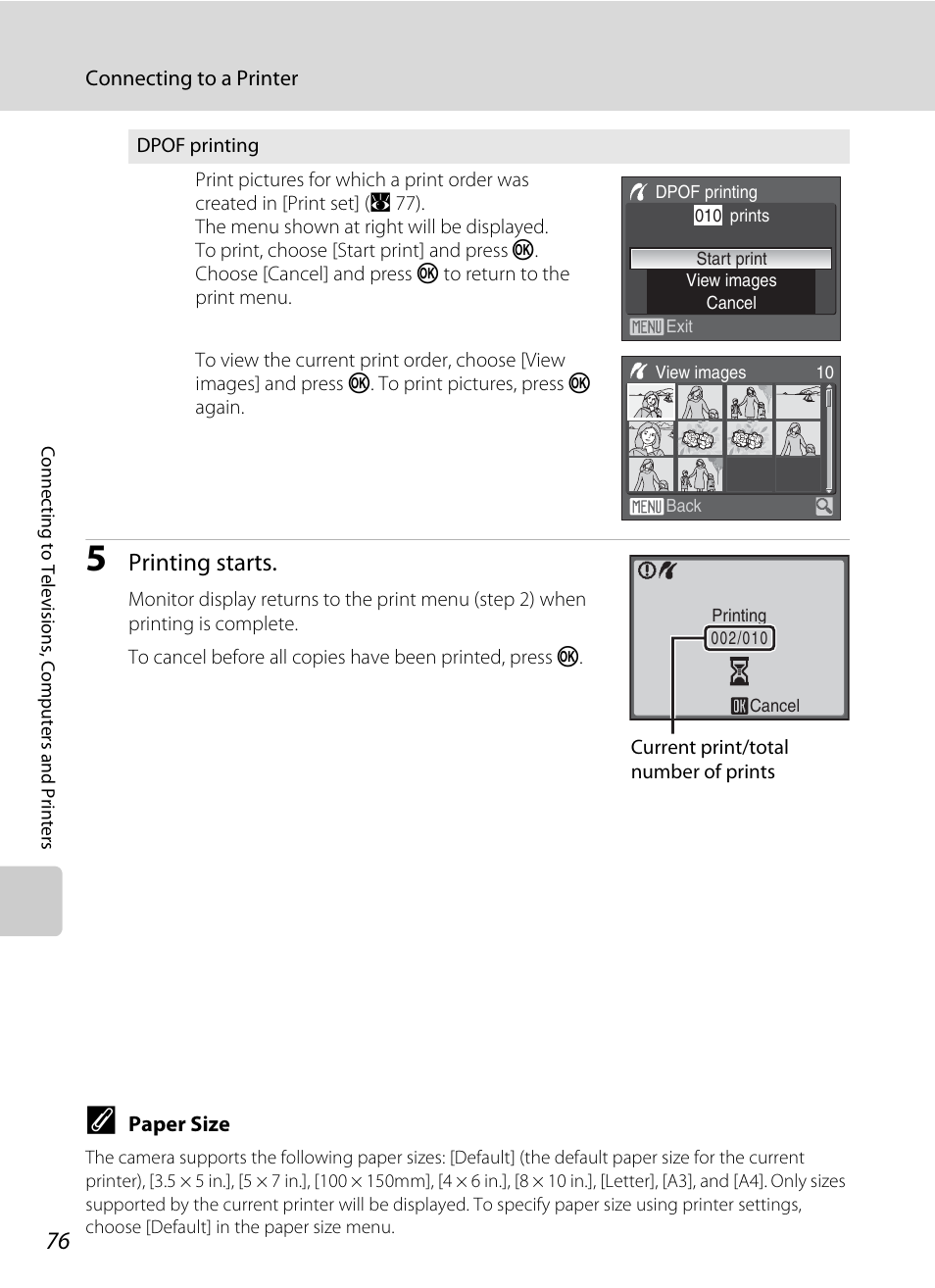 Printing starts | Nikon Coolpix P50 User Manual | Page 88 / 152