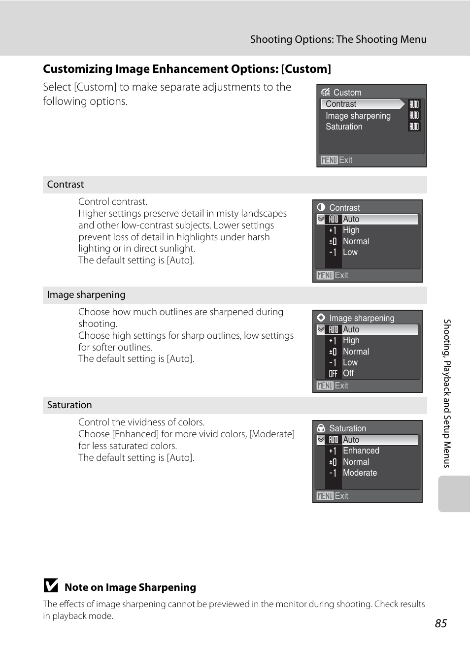 Customizing image enhancement options: [custom | Nikon Coolpix P50 User Manual | Page 97 / 152